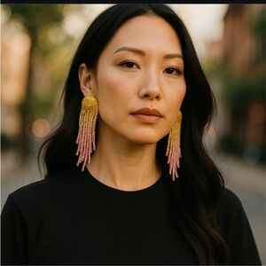 Free People Zsa-Zsa Rhinestone Dangle Earrings Pink and Goldenrod •STUNNING• NWT